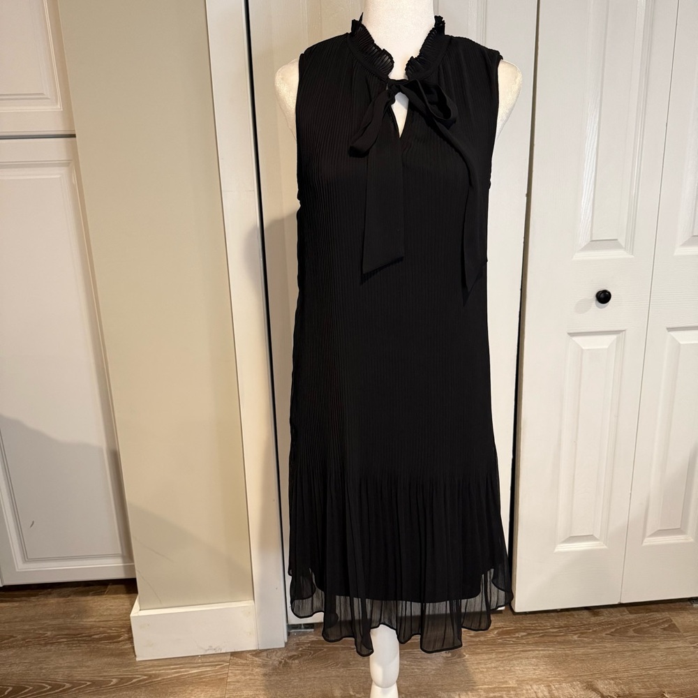 DKNY,  Black  Accordion Pleated Tie-Neck Dress, Size Large - Picture 3 of 12
